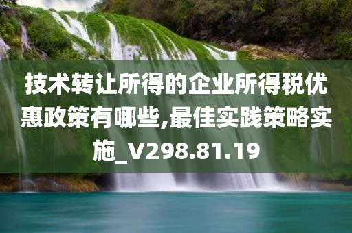 技术转让所得的企业所得税优惠政策有哪些,最佳实践策略实施_V298.81.19